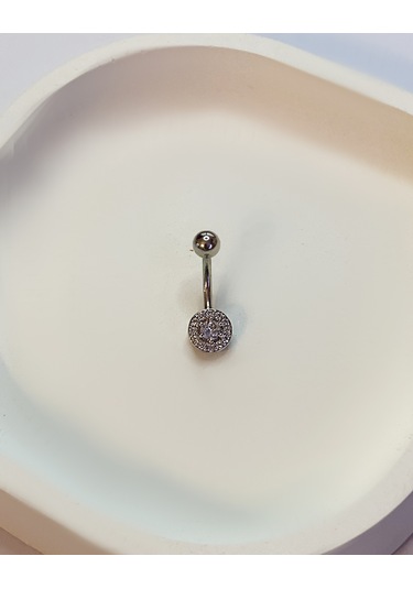 Kadın Taşlarla Çevrili Tek Taş Model Çelik Piercing Gümüş