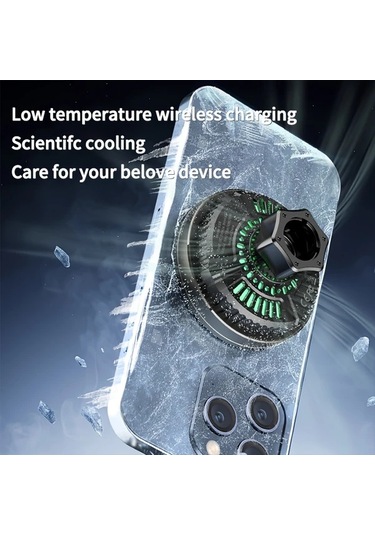 Honeybeeshop Siyah Fan Soğutmalı Araba Manyetik Kablosuz Şarj Qı1 Hızlı Şarj  İphone Uyumlu12 16 Serisi Uygun Araba Hava Çıkışı Telefon Tutucu