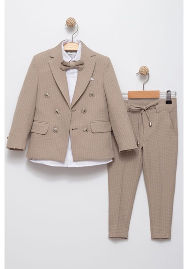 Erkek Çocuk Çizgili Spor Takım Elbise Bej