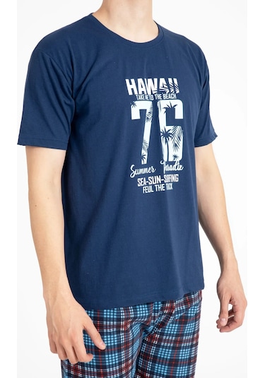 Tampap 2170-K Kısa Kollu Baskılı Erkek Pijama Takımı - İndigo