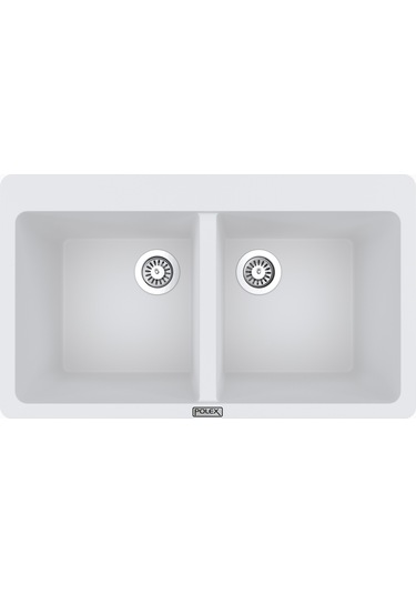 Polex Cristalüx Granit Evye P-N9 Beyaz 2 Hazneli Tezgah Altı Ve Tezgah Üstü Mutfak Evyesi 86x50.5 CM