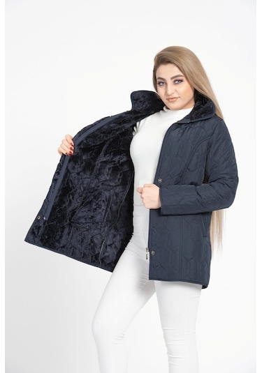 Vetre Kadın Kapitone Mont (75 Cm) Lacivert Büyük Beden 1014 Çok Renkli