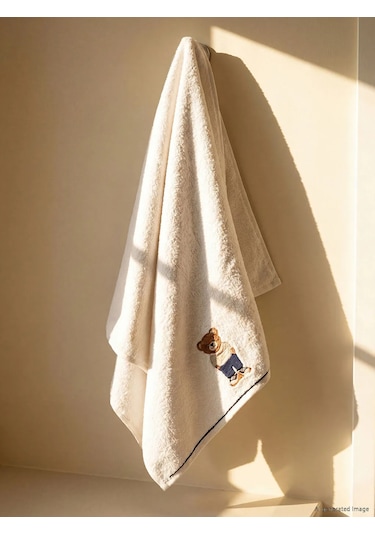 Ekru Ayı Teddy Nakışlı Pamuklu Yüz Havlusu 50x80 Cm