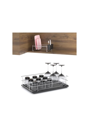 Evistro 2 Katlı Ayrı Ayrı Kullanılabilen Tabaklık Bulaşıklık Siyah Tepsi Siyah