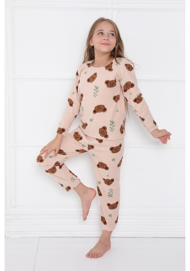 Fames Pijama Kişlik Çocuk Polar Pijama Takim KREM