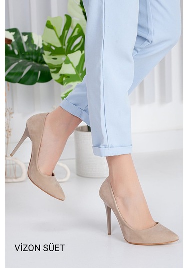 Asya Kadın İnce Topuklu Stiletto Ayakkabı Vizon Nubuk