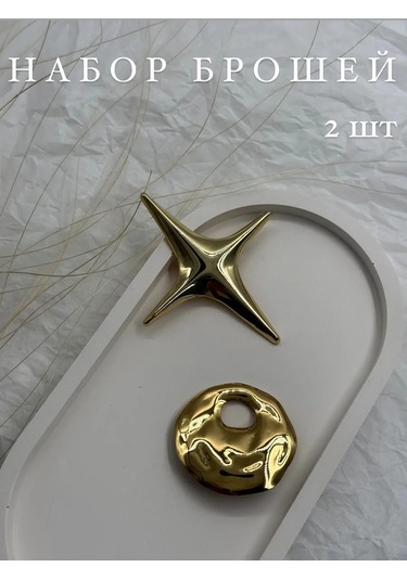 Best Price 34 2 Parçalı Broş Seti, Bornoz, Ceket Ve Elbise İçin Abstraksiyon 411678742 Altın Rengi