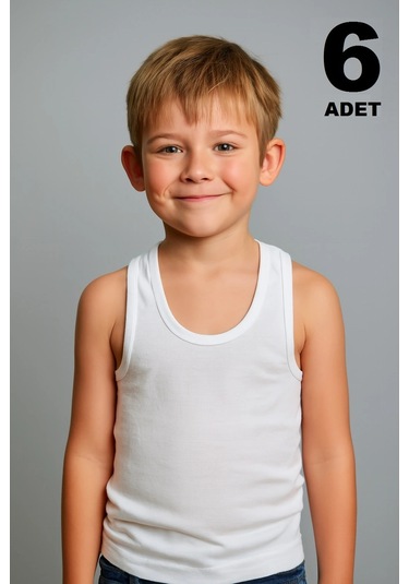 Erkek Çocuk Atleti %100 Pamuk Oval Yaka 6'lı Paket Beyaz