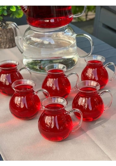 Kapris 6 Lı Keyfi Ala Borosilikat Cam Bardak Çay Bardağı 200 ml