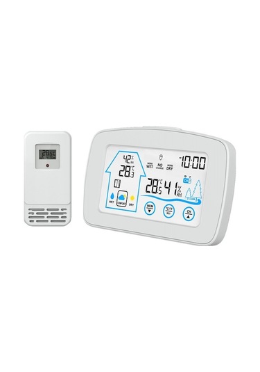 İç Ve Dış Sıcaklık Nem Ölçer, Zaman-tarih Gösterici, Alarmlı Dokunmatik Hava Durumu Saati Beyaz, Pil Yok