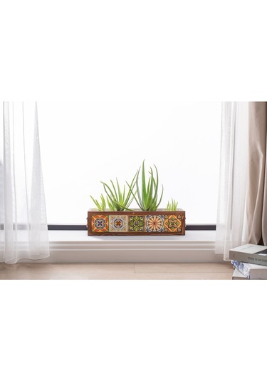 Halohope El Yapımı 5 Meksika Çinili Dekoratif Modern Ahşap Dikdörtgen Kaliteli Bahçe Balkon Saksı Saksılık