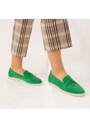 Tamer Tanca Kadın Hakiki Deri Yeşil Loafer Ayakkabı 902 2015 Bn Ayk Y22 Yesıl Paye Yeşil