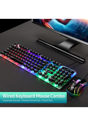 Yunboo Gtx300 Retro Tarzı Klavye Ve Fare Seti - Usb Bağlantılı, Ayarlanabilir Bacaklar, Ergonomik Tasarım, Siyah Diğer