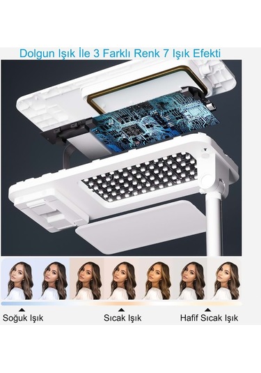 Plentiful Canlı Yayın Braketi Çok Fonksiyonlu Led Işıklı 360 Derece Kumandalı Selfie Telefon Standı