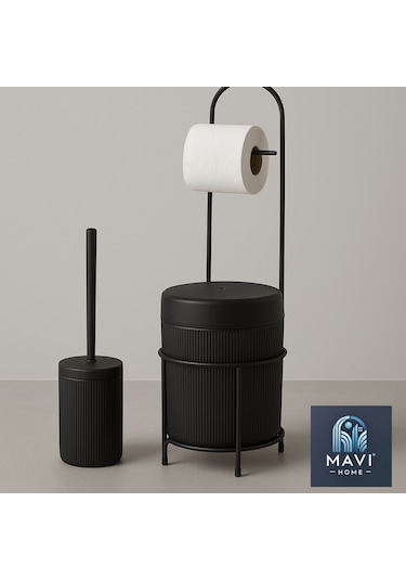 Kovalı Tuvalet Kağıtlığı, Çöp Kovalı Tuvalet Kağıdı Askısı Ve Tuvalet Fırça Seti Siyah