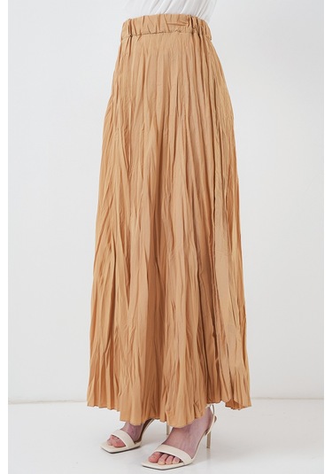 Kadın Uzun Kırışık Etek 8042 - Bisküvi Bisküvi