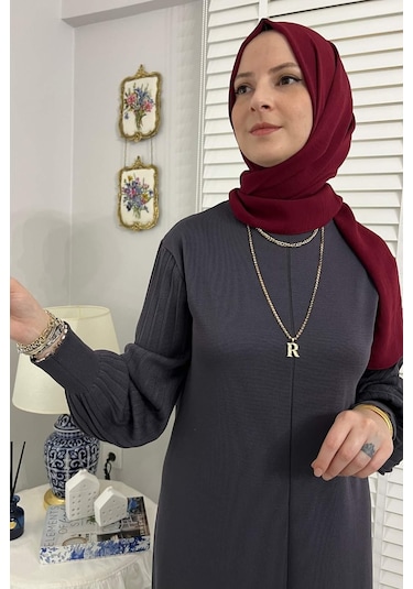 Rabia Şamlı Ecem Antrasit Triko Elbise Normal