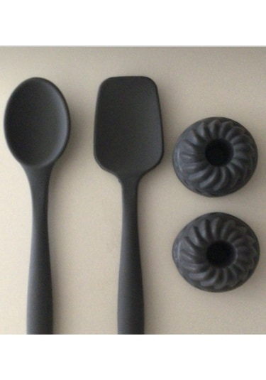 Pink Rose Silikon Spatula & Kaşık & Muffin Kalıbı Antrasit