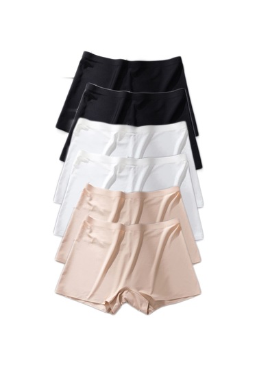 Royaleks Kadın Dikişsiz Görünmez İz Yapmaz Mini Şort Boxer Siyah-Beyaz-Ten 6 Adet Çok Renkli