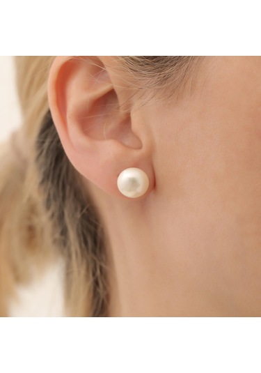 925 Ayar Gümüş Cream Tatlısu İncisi Çivi Küpe-11mm