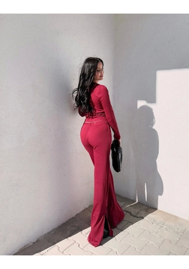 Pencereli Detaylı Alt Üst Takım Bordo W3864 Bordo