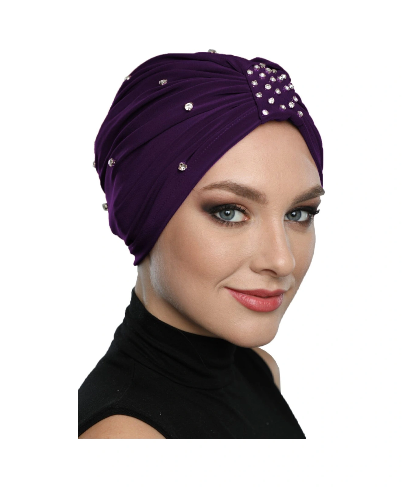 Zeni Taşlı Astarlı El İşi İşlemeli Mor Hazır Türban Tesettür Abiye Bone Mor