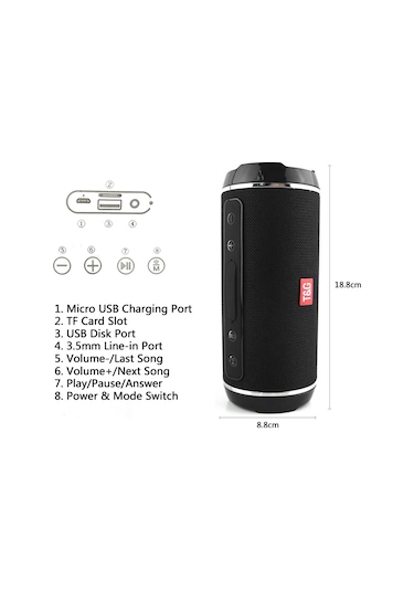Leezsing T&g Tg116 Dış Mekan Bluetooth Hoparlörü - Suya Dayanıklı, Mikrofonlu免提, Fm Radyo, Usb/tf Kart Desteği, 1200mah Pil, Siyah