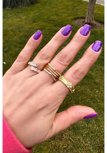 Marka Model Zirkon Çiçek Desenli Gold Yüzük - Ayarlanabilir Gold