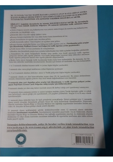 Kaza Tutanağı 3 Yaprak Örnk Sayfa Ve 2 Nüsha Tutanak 20 Adetli Pk