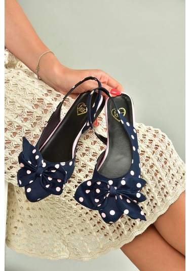 Fox Shoes H726809004 Lacivert Puantiye/pudra Kumaş Kadın Babet Lacivert Puantiye/pudra-kumaş