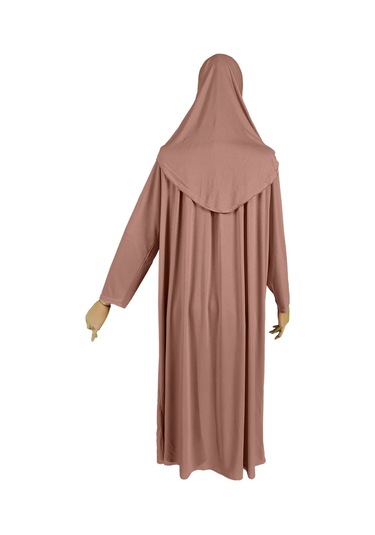 Pratik Tek Parça Organik Kız Çocuk Namaz Elbisesi Toprak Kahverengi
