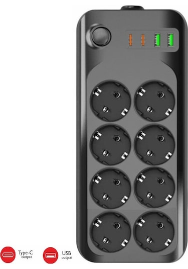 Winnboss Termal Akım Korumalı Usb Ve Type-c 2.1a Şarj Çıkışlı 10a 2500w 8'li Uzatma Grup Priz 3422 2 M