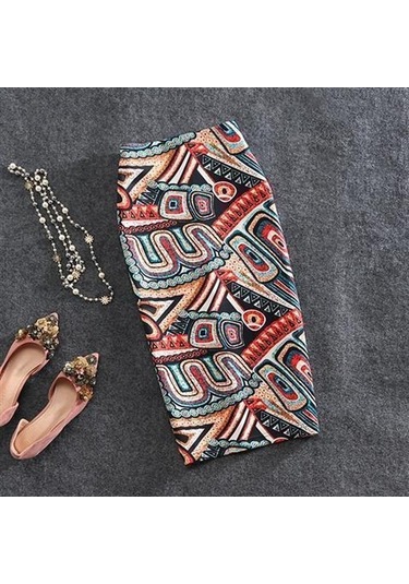 Çok Renkli Yaz Karikatür Baskı Zarif Kalem Etek Kadın Bodycon Yüksek Bel Diz Boyu Etek Kadın Çok Renkli