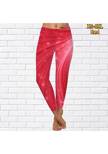 Novahub Kırmızı Bayan Beyaz Nokta Baskılar Streç Yoga Tayt Spor Koşu Spor Salonu Spor Aktif Pantolon Kırmızı - M Kırmızı