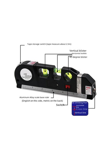 Hangfox 4'lü 1 Ev Dekorasyon Ölçüm Aleti: Lazer Seviye, Şerit Metre Ve Kızılötesi İle Kompakt Tasarım Sarı, Pil Yok