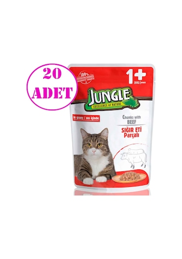 Jungle Biftekli Jelly Pouch Yetişkin Kedi Yaş Maması 20 x 100 G
