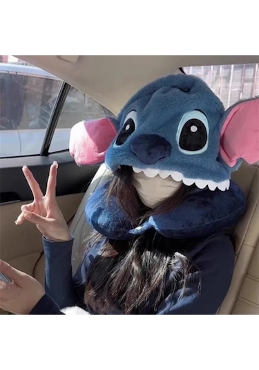 Honeybeeshop 1 Adet Disney Stitch Seyahat Yastığı Mor U Şekilli Boyun Desteği Yumuşak Hafif Kumaş Uçak Uykuları İçin Peluş Dokulu