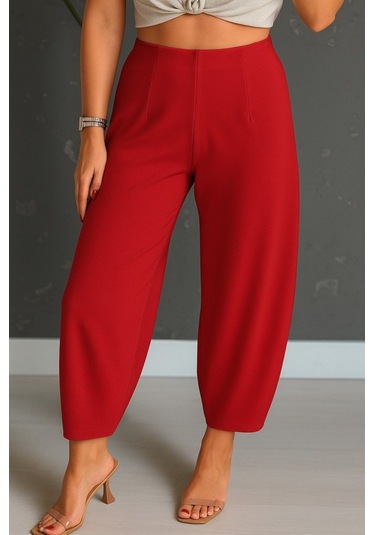 Simala Kadın Yüksek Bel Krep Pantolon Kırmızı