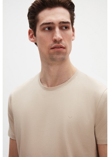 Ds Damat Regular Fit Bej Düz Nakışlı %100 Pamuk T-shirt 4hc140632006m Bej