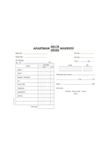 Gürmat Apartman Gelir Gider Makbuzu Otokopili 2 N-50 Sayfa 12 Adet