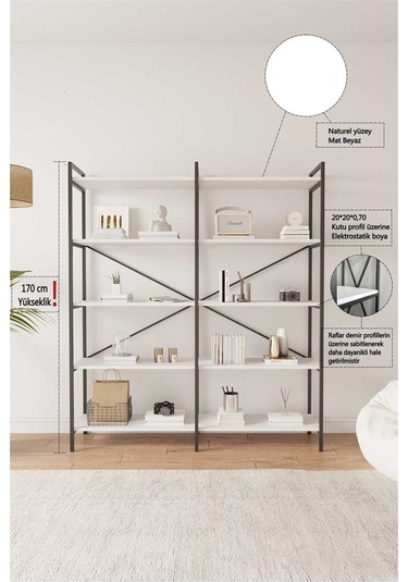 Nilamu Beyaz 150 Cm Kitaplık / Organizer / Ofis / Ev / 5 Raflı Kitaplık/ 150 170 34 Beyaz