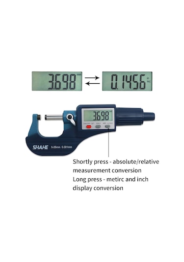 Shahe 0,001 MM Hassas Dijital Dış Çap Mikrometre 0-25 MM