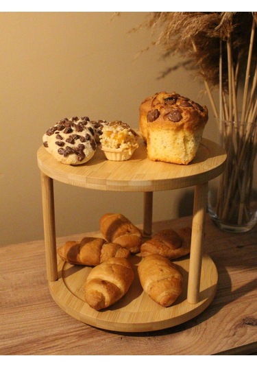 2 Katlı Bambu Döner Yuvarlak Sunumluk Diğer