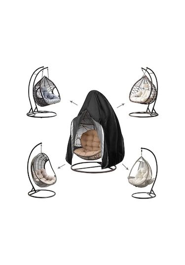 Dofolink Dış Mekan Yumurta Salıncak Koltuğu Koruması - 210d Siyah Oxford Kumaşı, Orta Zipli, 190x115cm, Rüzgar/yağmur/güneş Koruyucu 01