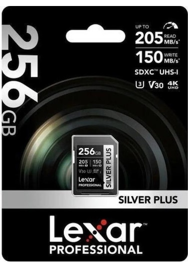 Lexar 256 GB Silver Plus SD UHSI V30 U3 205MB/S Hafıza Kartı