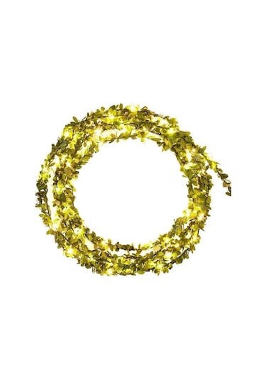 Dekoratif 7 Metre Yapay Yapraklı Tel Şeritli Sarmaşık + 10 Metre Peri Led Yeşil