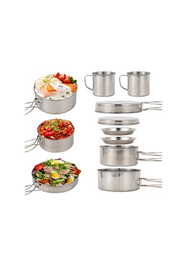 Ranyeek Dışarıda Kullanım İçin Paslanmaz Çelik 8 Parça Set: Tencere, Tavuk, Bardak Ve Tabaklar Çok Renkli