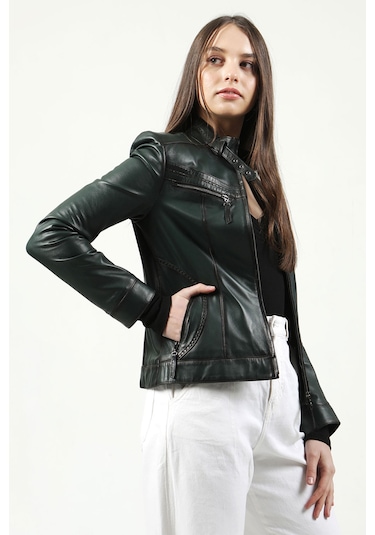 Dericlub Yb-2107 Gerçek Deri Kadın Mont Yeşil