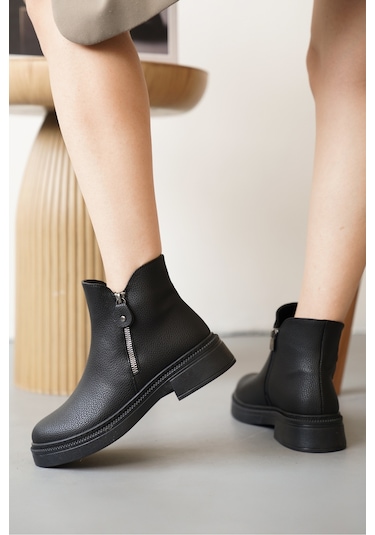 D0899 Soğuk Geçirmez Kışlık Kadın Bot & Bootie Siyah