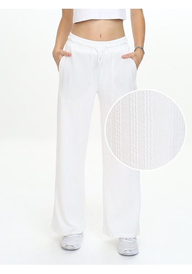 Denokids Kız Çocuk Geniş Paça Ekru Basic Eşofman Altı Renkli Ekru